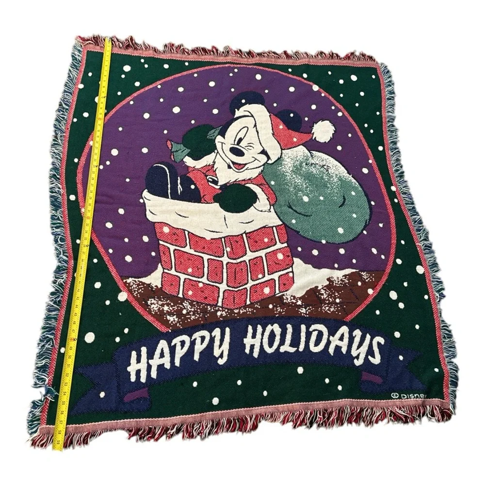 Disney Mickey Mouse Santa Cotton Blanket / 60 X 50 Happy Holidays! Christmas!